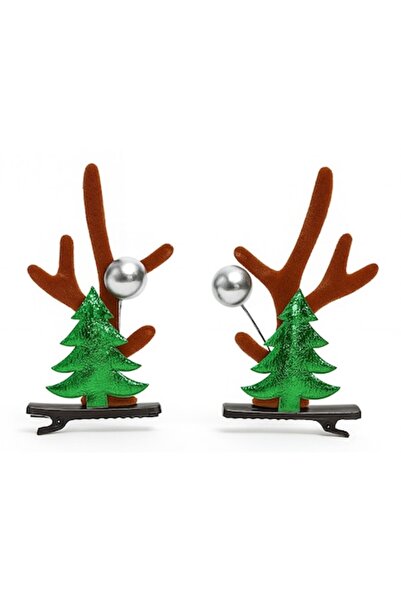 OEM Set 2 agrafe de păr cu coarne și urechi de ren, design de Crăciun cu brad, ideale pentru copii, par