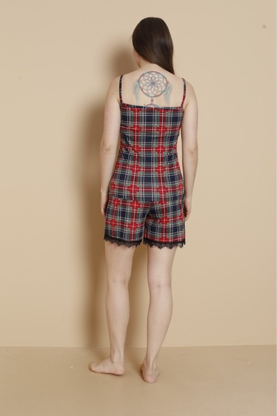 PİJART Set de pijamale pentru femei cu pantaloni scurți din lycra cu model în carouri