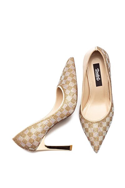 Dedos Special Stone Embroidered Women's High Heel Pointed Toe Evening Dress Shoes 4015