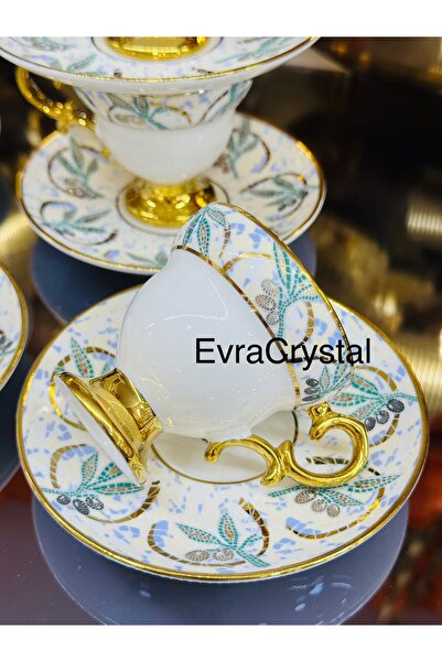 EVRA Kosova 6 Kişilik Ayaklı Altın Yaldızlı Porselen Fincan Takımı