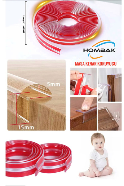 Hombak 3M İki Yönlü Masa Kenar Koruyucu Şerit Masa Köşe Aparatı Bebek Çocuk C...