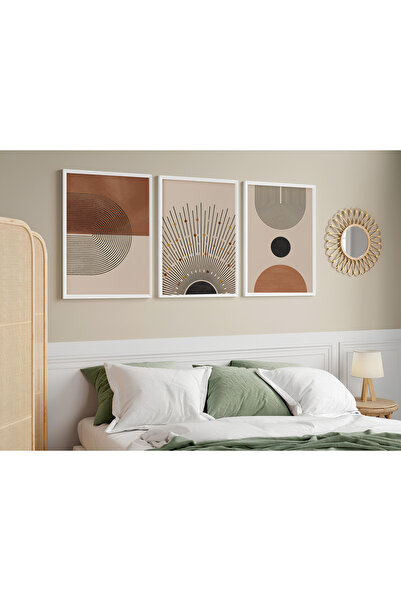 ARTCASTLE Set de 3 tablouri cu rame din lemn, stil modern Boho