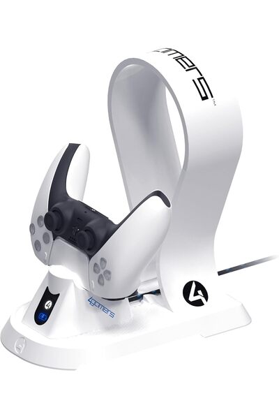 4Gamers USB Charger and Headset Stand for PS5 (Single Port, White)