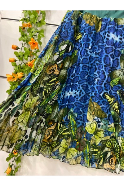 edu collection Patterned Midi Length Chiffon A-Line Skirt with Lining, Length 85 cm