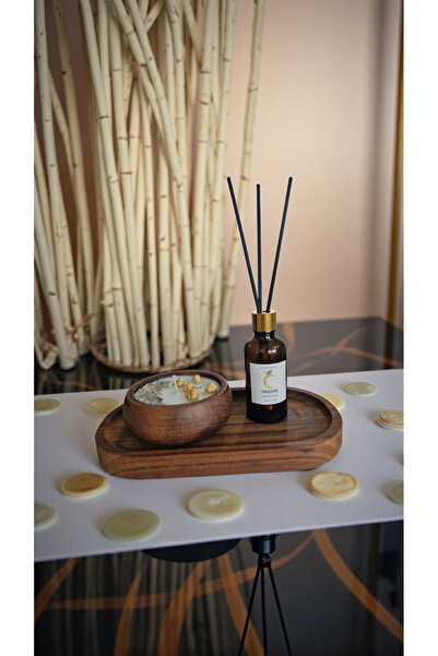 COCOS CANDLES Portakal Mum&Koku Set-Ahşap Tabak Pamuk Fitil Bambu Oda Kokusu ...