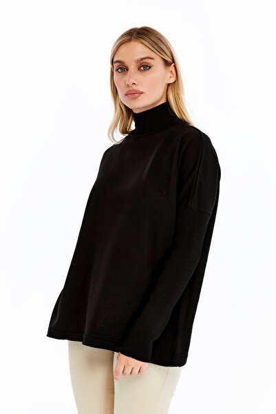 MA ananas Half Turtleneck Plain Long Sleeve Women's Tunic