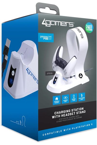 4Gamers USB Charger and Headset Stand for PS5 (Single Port, White)