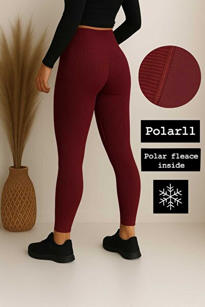 BEHLIVE Yüksek Bel Şardonlu (Polarlı) Fitilli Kadın Toparlayıcı Tayt