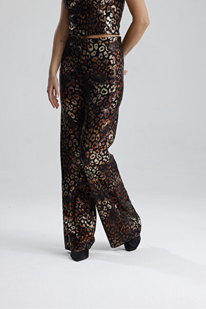 Sense Wide Leg Sequin Pants |   Pnt32440 Black Bronze Leopard