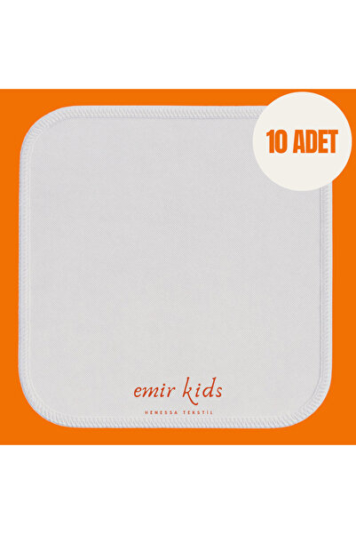 emir kids 10 Adet Pamuklu Bebek Beyaz Ağız Mendili (SIRT, YÜZ VE TER) 20×20