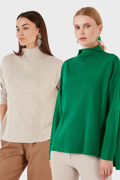 Lela Cotton Long Back Stand Collar 2-Pack Knitwear Sweater Sweater 4615002S2