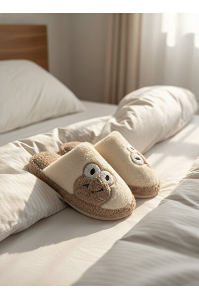 Haff shoes Sevimli Kurbağa Peluş Terlik: Ekru-Vizon