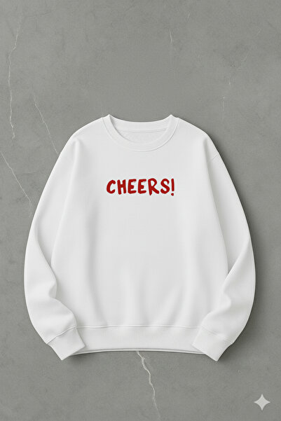 LORVEX Oversize Unisex Cotton Crew Neck Sweatshirt – Cheers Red Print