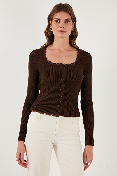 Lela Премиум тънък пуловер с дантелени детайли и яка CARDIGAN 680HI00061