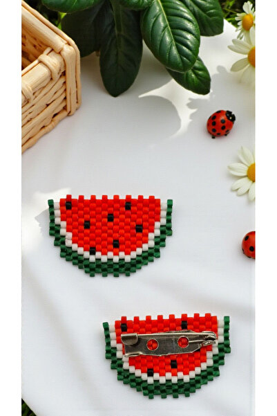 SEARD Miyuki Boncuk El Yapımı Karpuz Broş - Yaka İğnesi