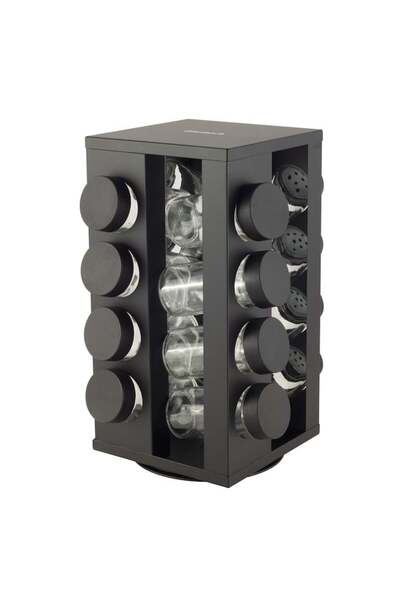 Kamille Rotating Spice Rack Set, Ofenbach, 16 Containers, Stainless Steel, Black