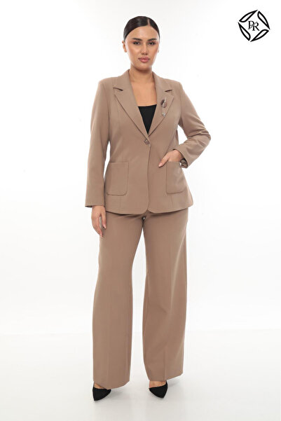 PRENSES Kadın Rahat Kesim Astarlı Ceket Pantolon Takım Elbise - Indigo Mavi