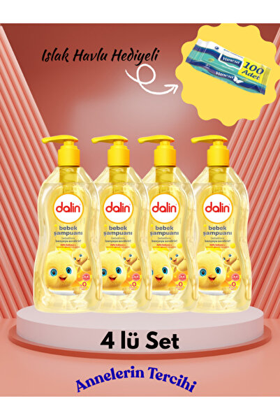Dalin Bebek Şampuanı 4x700 ml | Büyük Boy Aile Paketi | Islak Havlu Hediyeli | Annelerin Tercihi