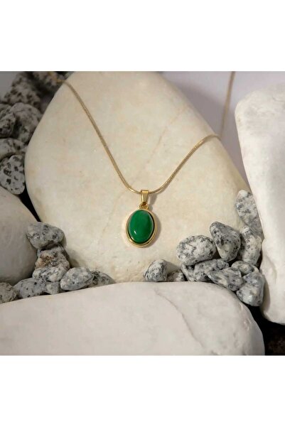 L MAN قلادة من الحجر الطبيعي الأفنتورين بلون ذهبي