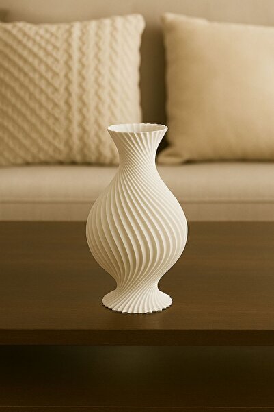 Havalı Tasarım Modern Spiral Desenli 3D Baskı Dekoratif Vazo – | 16,5 cm