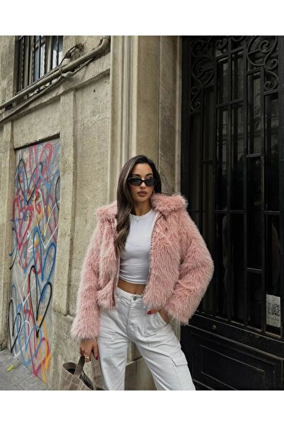 asyadabutik Γυναικεία εισαγόμενη γούνα Premium με φερμουάρ στο μπροστινό μέρος