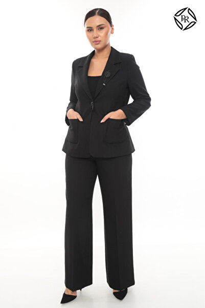 PRENSES Kadın Rahat Kesim Astarlı Ceket Pantolon Takım Elbise - Indigo Mavi