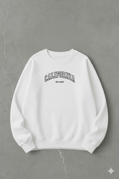 LORVEX سويت شيرت قطني كبير الحجم للجنسين برقبة دائرية – طباعة أفقية من كاليفورنيا