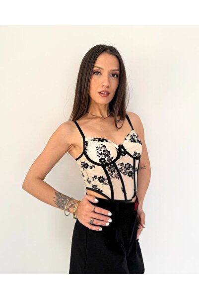 BIGPARTYWEAR Floral Patterned Transparent Bustier – Feminine Elegance