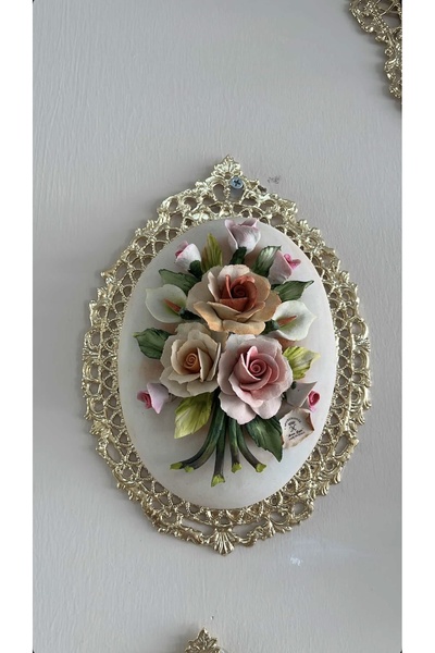 Handmade ESTERHOMEDECOR Pirinç çerçeveli Capodimonte damgalı pano 23cm