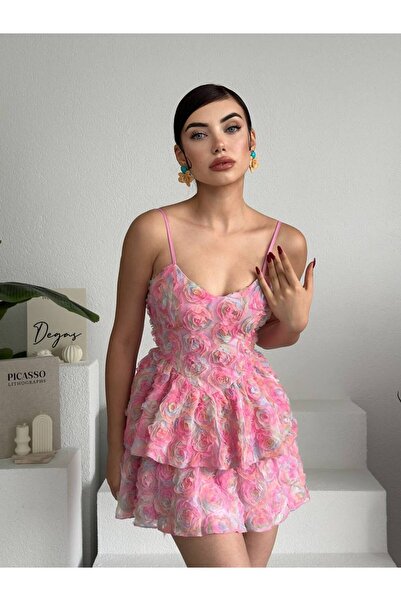 EtikaOnline Gül Pembe Mini Elbise