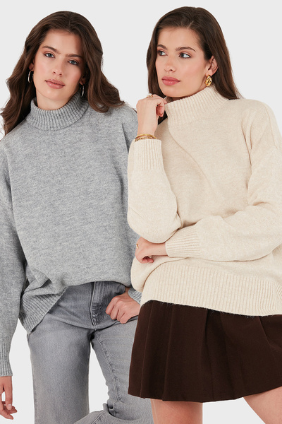 Lela Pulover tricotat cu textura moale, cu guler, cu croiala oversize, pachet de 2, PULOVER 680KZ00469S2