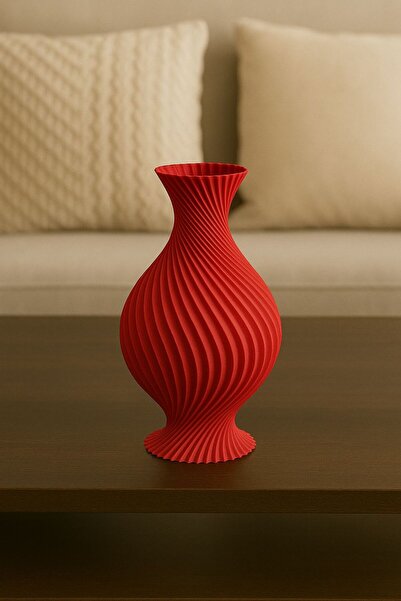 Havalı Tasarım Modern Spiral Desenli 3D Baskı Dekoratif Vazo – | 16,5 cm