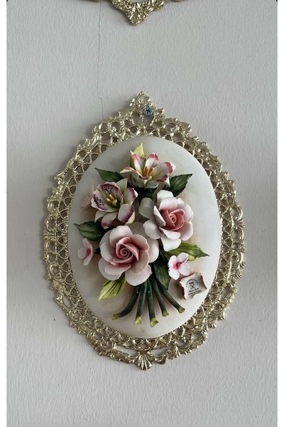 Handmade ESTERHOMEDECOR Pirinç çerçeveli Capodimonte damgalı pano 23cm