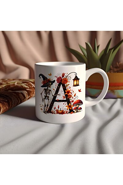 Beramussa كوب مع شخصية هيكل عظمي يرتدي قبعة على شكل حرف A وزهور - هدية خاصة ل...