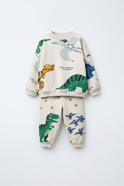 MİO طقم سويت شيرت وبنطلون رياضي من القطن للأولاد بنمط ديناصورات