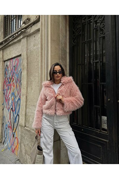 asyadabutik Γυναικεία εισαγόμενη γούνα Premium με φερμουάρ στο μπροστινό μέρος