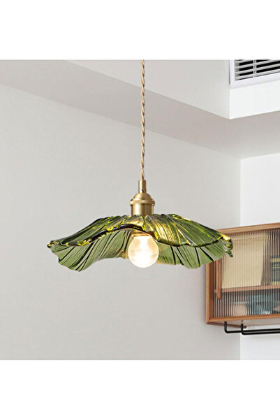 burenze Luxury Classics Tekli Sarkıt Camlı Avize Yeşil Kahve Örgülü Kablo