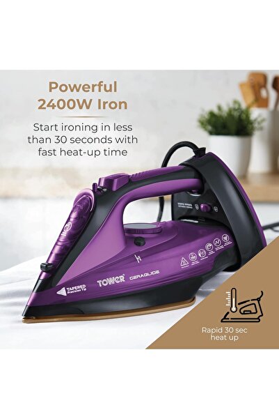 Tower T22008BLG CeraGlide Cordless Steam Iron with Ceramic Soleplate and Variable Steam Function, Bl