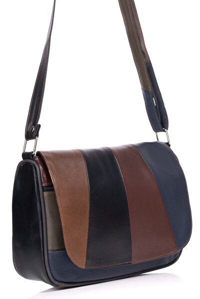 fubileather Genuine Leather Multi-Pocket Dark Ala Daily Messenger Bag