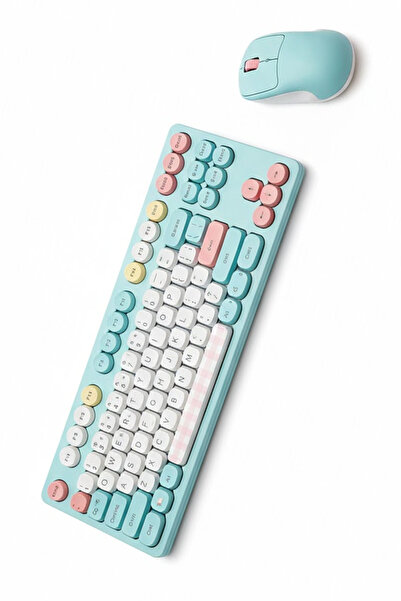 TechnoStation Ofis Oyuncu Yazılımcı İçin Daktilo Tuşlu Şirin Renkli Klavye Mouse Set Dekor Klavye Mouse Seti