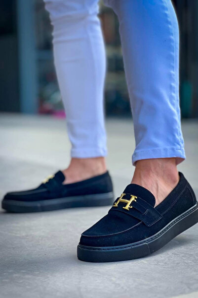 Zerenyus Zrk-027 Laceless Black Suede H Casual Men's Classic Shoes