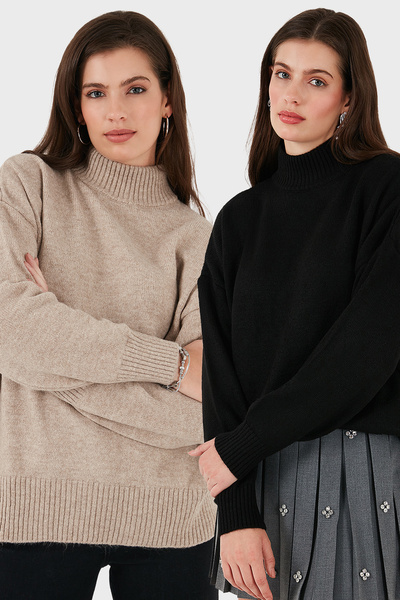 Lela Oversize Fit Turtleneck Soft Textured 2-Pack Knitwear Sweater Sweater 680Kz00469S2
