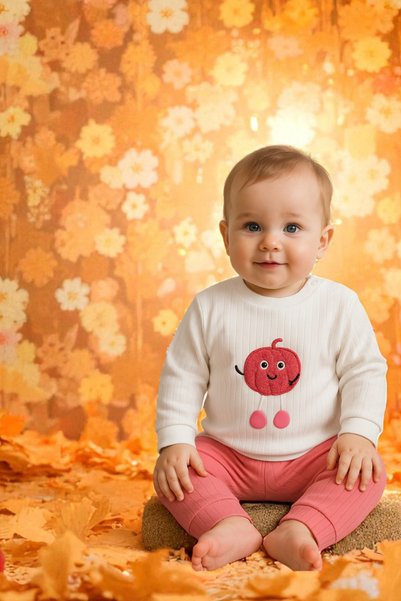 NAFİTTO Kız Bebek İkili Takım – Sevimli Desenli Sweatshirt ve Alt, Organik Pamuklu Rahat Günlük Set