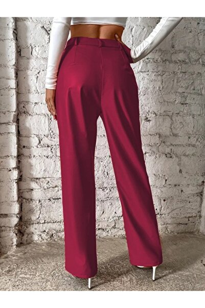 buğrahayalin Women's Wide Cut Lame Leather Trousers with Front Zipper Pockets