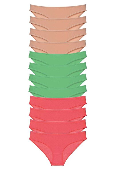 Royaleks 12 Pieces Super Eco Set Lycra Women's Slip Panties Skin Green Fuchsia