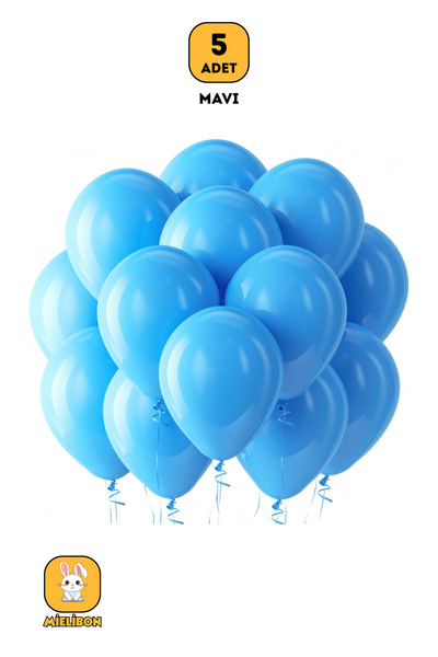 Mielibon 5 ADET Mavi Balon - Pastel Renk