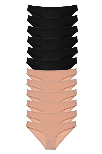 Royaleks 12 Pieces Super Eco Set Lycra Women's Slip Panties Black Skin