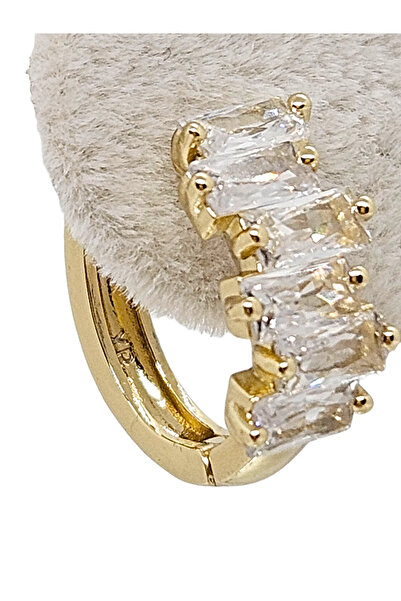 XUPING JEWELRY Pırlanta Model Zirkon Dikdörtgen Kesim Zigzag Model Taşlı Gold Halka Küpe (1.5cm çap)