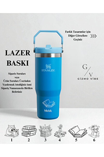 Stanley Kişiselleştirilebilir The Iceflow Flip Straw Pipetli Termos 0,89 Lt Özel İsimli/ Tasarımlı Mavi