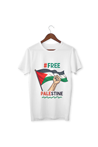 ALPŞAN TİCARET Палестина солидарност тениска с печат на знаме Деца Възрастни Унисекс Свободна Палестина Бяла тениска